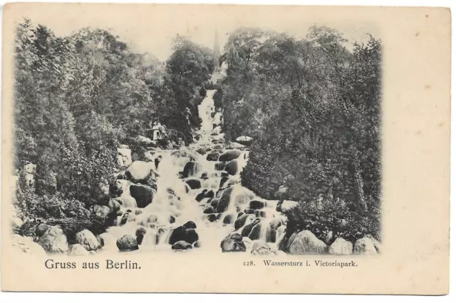 Postkarte - AK Gruss aus Berlin Wassersturz im Victoriapark ungelaufen