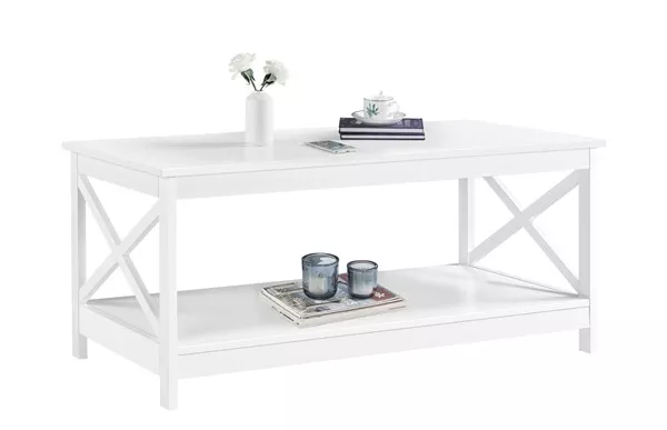 Table Basse en Bois Table de Salon Blanche Tables d'Appoint Pied X Console Jolie