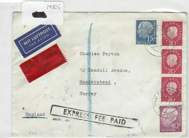German Postal History Stamps Cover 1950's Ref 8751