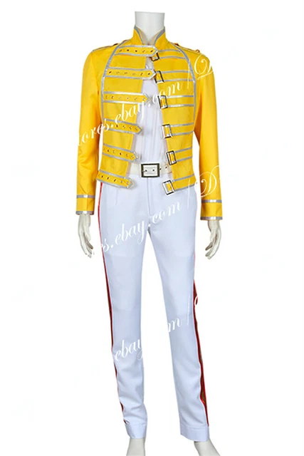 Queen Band Lead Vocals Freddie Mercury Cosplay Costume Yellow Jacket White Pants
