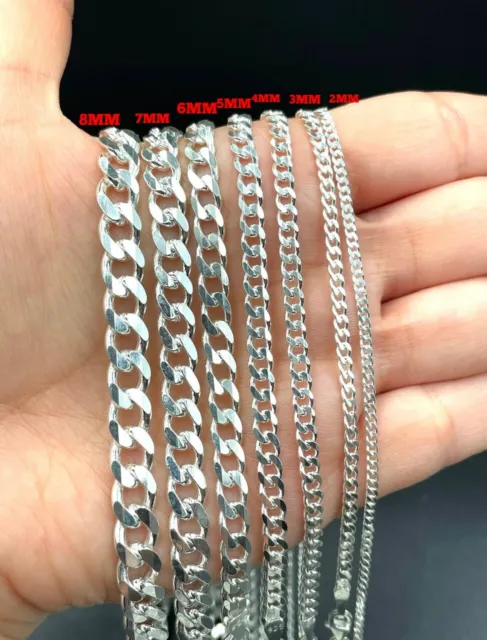 Italian Solid Sterling Silver Curb Chain Necklace 925 Silver Chain UNISEX