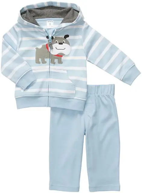 NEW NWT Carter's Blue Striped Bulldog Cardigan & Pants Set Baby Boys 6 months