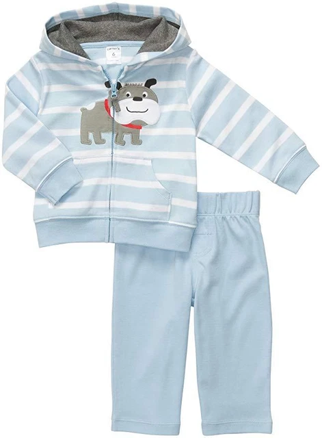 NEW NWT Carter's Blue Striped Bulldog Cardigan & Pants Set Baby Boys 6 months