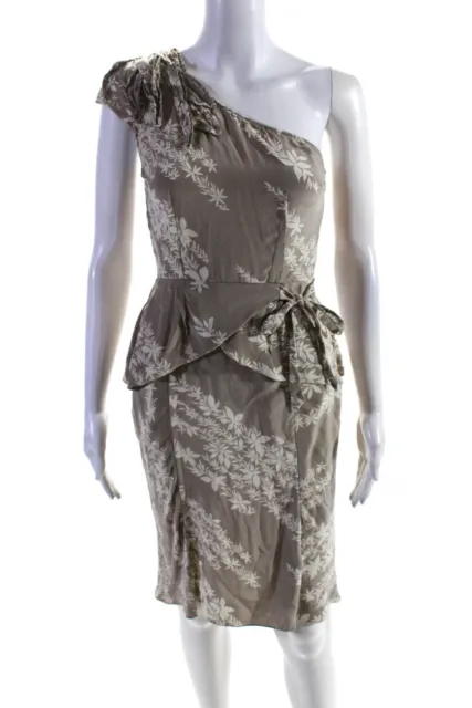 Tracy Reese Women's Floral One Shoulder Knee Length Silk Dress Gray Size 2