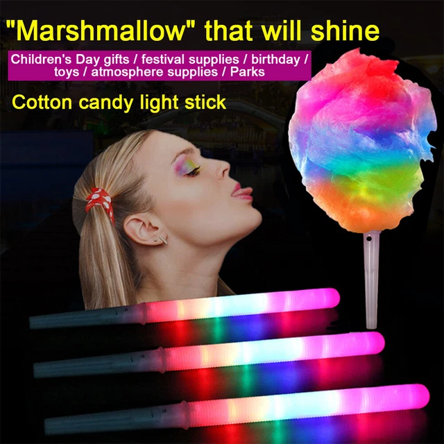 10 x leuchtende Marshmallows-Sticks, bunte LED-Leuchtstäbe, Zuckerwatte-Kegel,