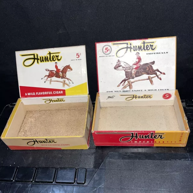 2) Vintage Hunter Imperials Cigar Box 5 Cents - Horse Rider Red Coat Equestrian