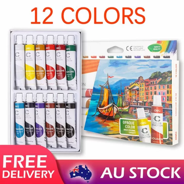 DELI 12-Color Gouache Paint Set 12ml Tubes Craft Art Painting Supply Water Color