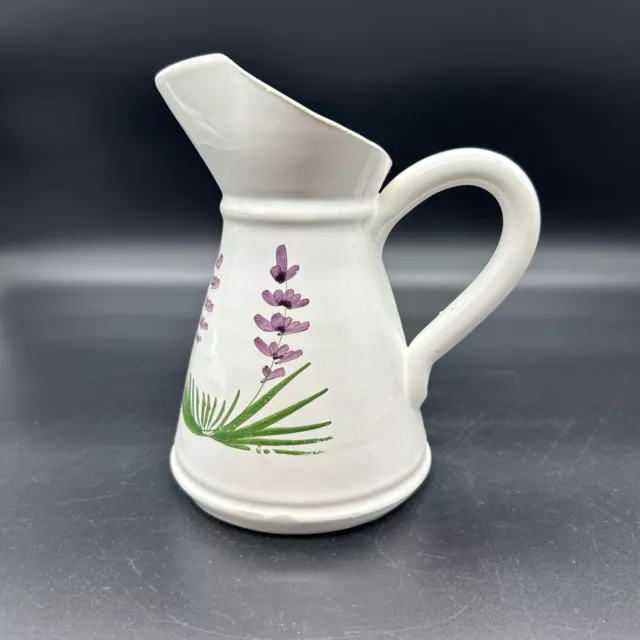 White Ceramic Lavender Pitcher Vase Hand Made in France JM