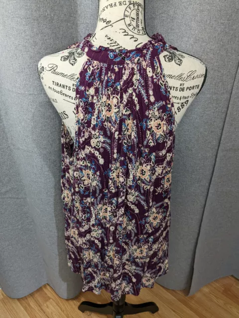 Torrid Floral Print Lurex Gauze Goddess Neck Tank Top Plus Size 1