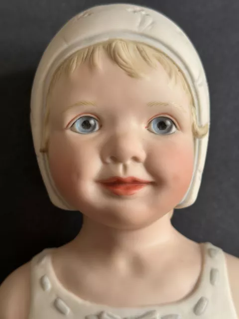 Vintage 19" Molded Bonnet Head Intaglio Eye Bisque Character Doll with Dimples