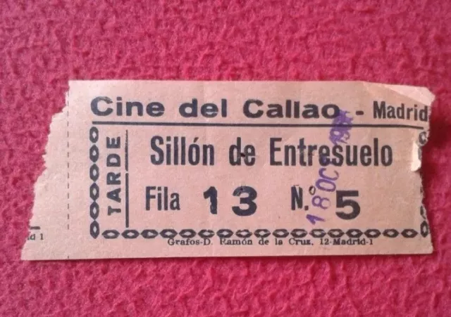 Billete Entrada Ticket Entry Vale Cine Del Callao Madrid Sillón De Entresuelo...