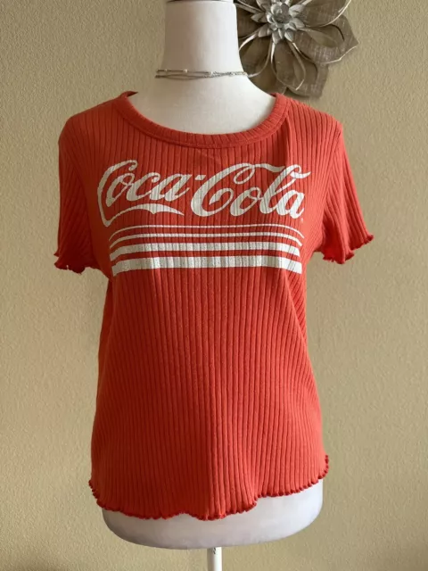 Coca-Cola Women’s Red/Coral Short Sleeve Crew Neck Ribbed T-Shirt - Size XL