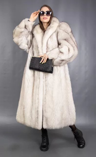 3411 Gorgeous Real Blue Fox Fur Coat Luxury Fur Extra Long Beautiful Size Xl