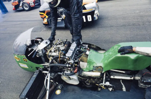 Sidecar engine detail 1976 Motorcycle Racing Old Photo