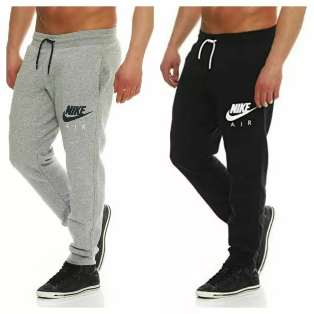 Men's Nike Air Fleece Slim Fit Joggers AW77 Sweat Bottoms Black/Grey Pant 727369