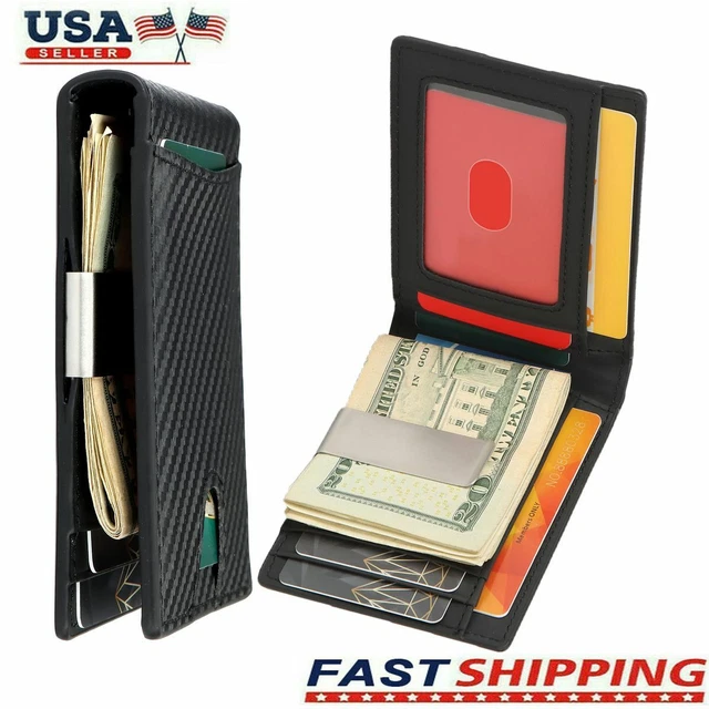 Real Leather Slim Wallets For Men With Money Clip RFID Card Holder Mens Wallet