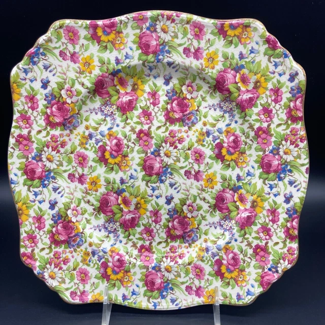 Antique Grimwades Summertime Chintz 9 3/4” Square Dinner Plate Rose Royal Winton