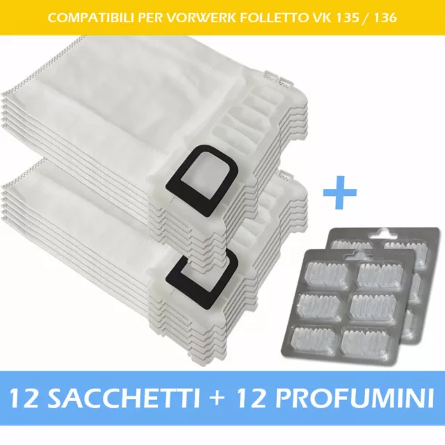 Sacchi Sacchetti 12Pz + 12 Profumi Per Vorwerk Kobold Folletto Vk 135 Vk 136