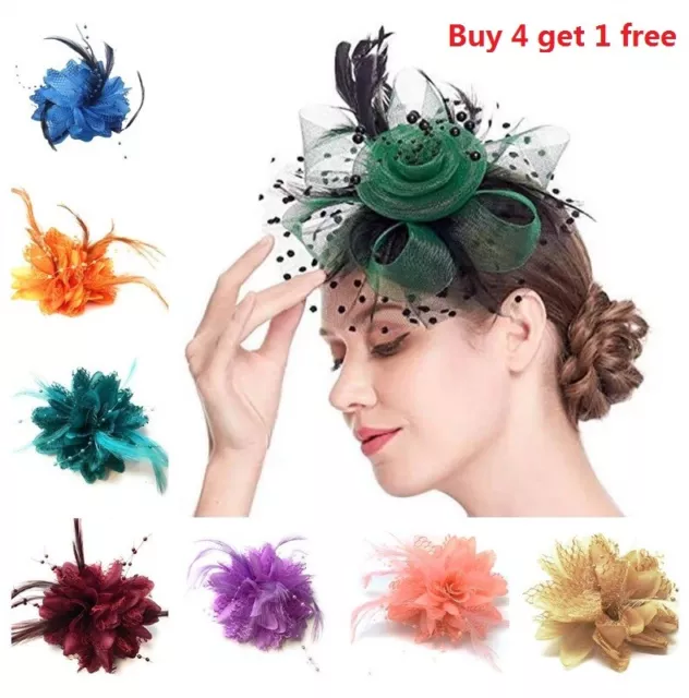 Flower Feather Bead Corsage Feather corsage Hair Clips Fascinator Hairband PinUK