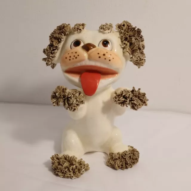 Vintage LEFTON Spaghetti Trim Puppy Dog Poodle Figurine 1950’s 4.5" Sitting