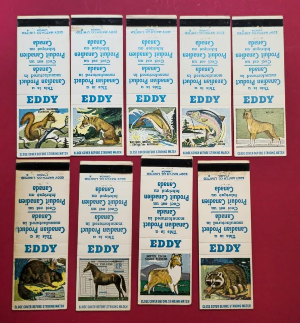 Eddy Match Company Canada Animals set of 9 different Matchbook Match covers