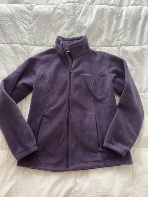 Columbia Full Zip Jacket Womens Size Large Purple Fleece Stretch Soft Mock Neck