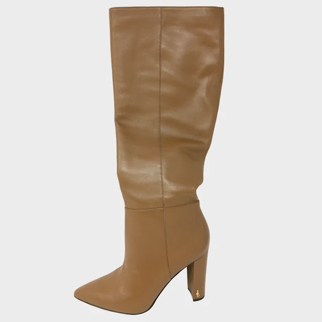 Sam Edelman Raakel Knee-High Boot 9 Pointed Toe Block Heel Chocolate Leather NIB