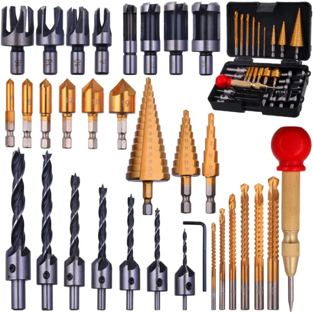 32 Pack Woodworking Chamfer Drilling Tools, Including Countersink Drill Bits