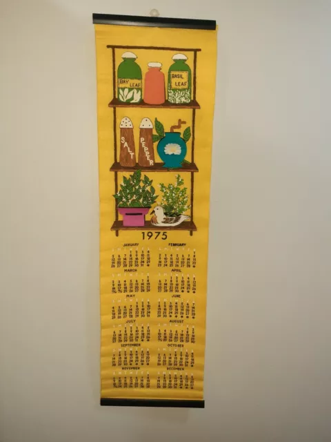 1975 Calendar Wall Hanging Vintage Yellow Salt & Pepper Condiments & Flower Pots