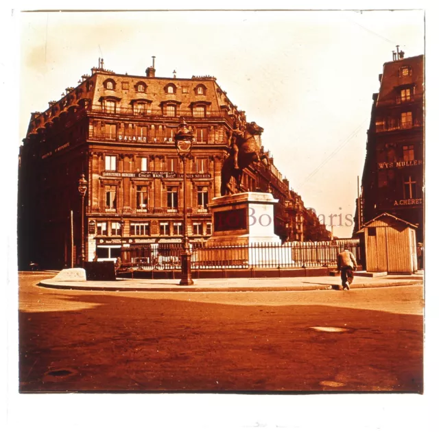 Place des Victoires Paris c1930 FRANCE Photo Plaque de verre Stereo Vintage 