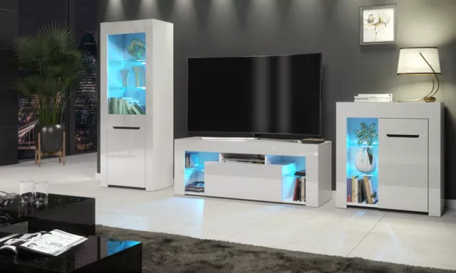 Living Room Furniture White Gloss &Matt TV Unit Display Cabinet LED Lights