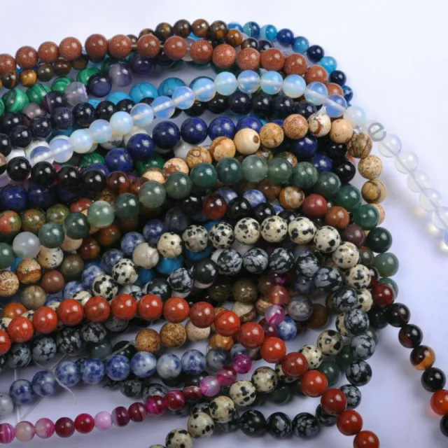 Wholesale Natural Gemstone Round Spacer Loose Bead DIY Bracelet 15'' 4MM 6MM 8MM