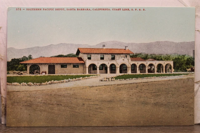 California CA Santa Barbara Southern Pacific Depot Coast Line SPRR Postcard Old