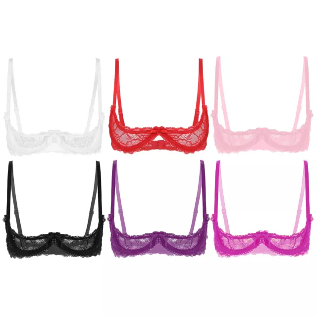 Women Sexy Lace Push Up Plus Size Bra Sheer Open Cups Underwire Bra Set  Lingerie