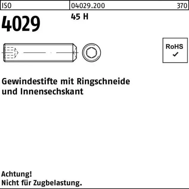 Gewindestift ISO 4029 Ringschneide/Innen-6-kant M 8 x 40 45 H