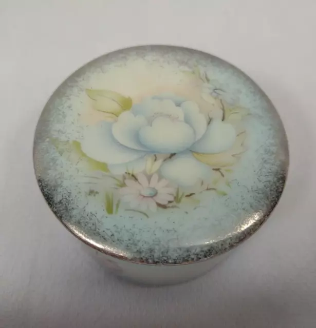 Vintage Royal Worcester Spode Palissy  England Trinket Box Floral Blue Round