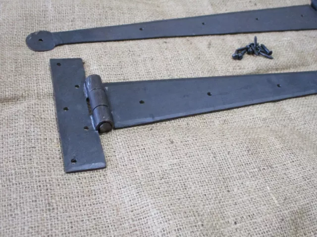 4 Ex Large Strap T Hinges 18" Tee Hand Forged Gate Barn Rustic Medieval Iron 3