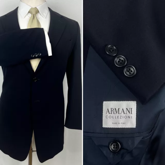 Armani Collezioni Italy Dark Navy Blue 3/2 Roll 100% Wool Blazer Sport Coat 50L