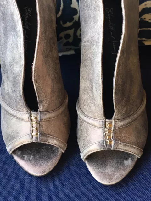 Elizabeth and James high heel booties in a silver taupe leather with top design