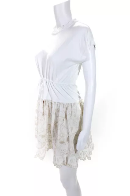 See by Chloe Women's Embroidered Tie Waist A Line Mini Dress White Size S 2