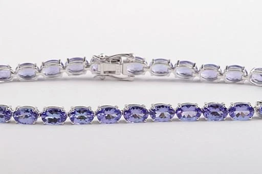 Tansanit Armband 750 18K Weiß Gold 20,0 cm Luxus .