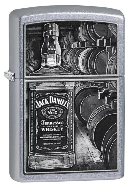 Zippo Jack Daniels Bottle and Barrels Lighter, Street Chrome NEW IN BOX