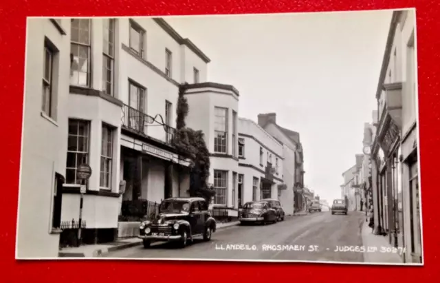 Vintage Postcard Llandeilo Rhosmaen Street - Shops Cars Etc