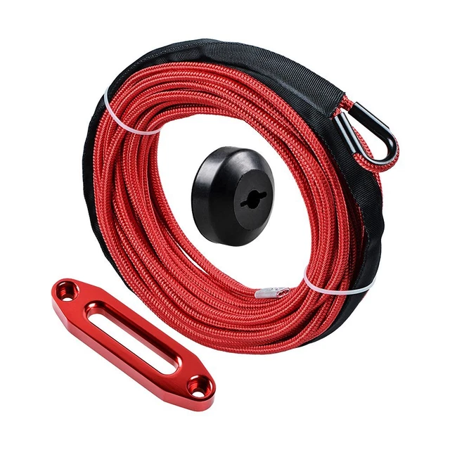 50' x 1/4" 7000LBS Red Synthetic Winch Rope Stopper + 4-4/5" Hawse Fairlead ATV