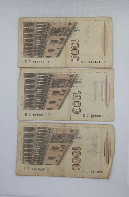 Three Italian Banconote 1000 Lire