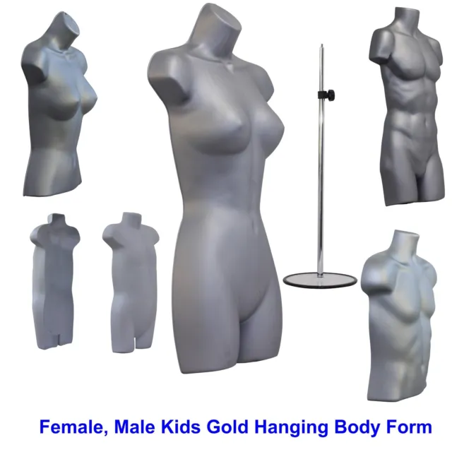 Body Form Torso Female Male Child Kids Silver Skin Hanging Plastic Mannequin🔥
