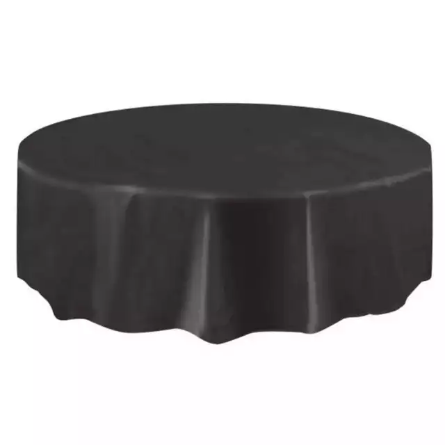 Black Round Plastic Tablecloth Tablecover Table Cover 213Cm Party Wedding
