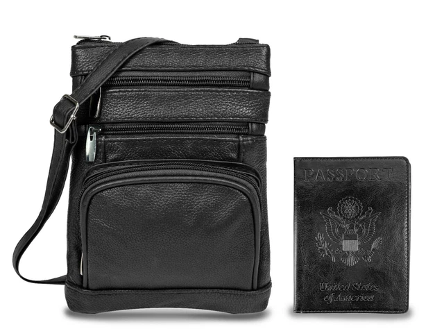 Leather Crossbody Bag & FREE Passport/Vaccine Card Holder - 5 Colors