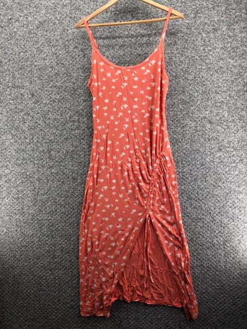 O'Neill Long Dress Casual Floral Orange Juniors Sz M Ribbed Adjustable Strap