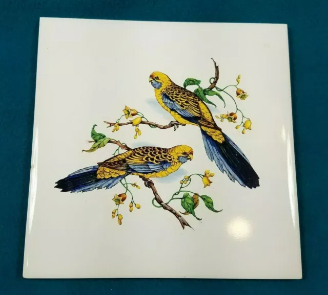 Vintage H&R Johnson Ltd England 6" X 6" Ceramic Tile Trivet Yellow Parrot Bird